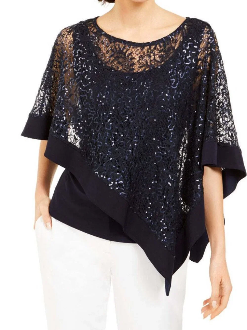 R&M Richards Womens Sequinned Overlay Top
